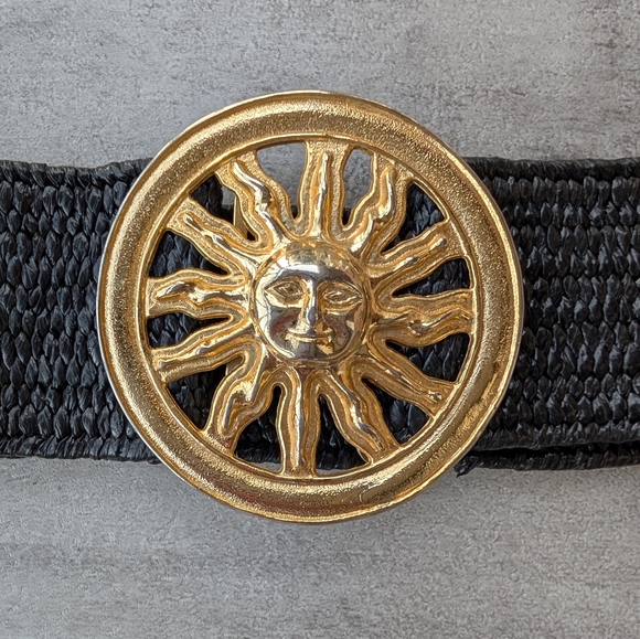 Sun Face Gold Toned Stretch Belt Large Celestial Y2K - Picture 2 of 5